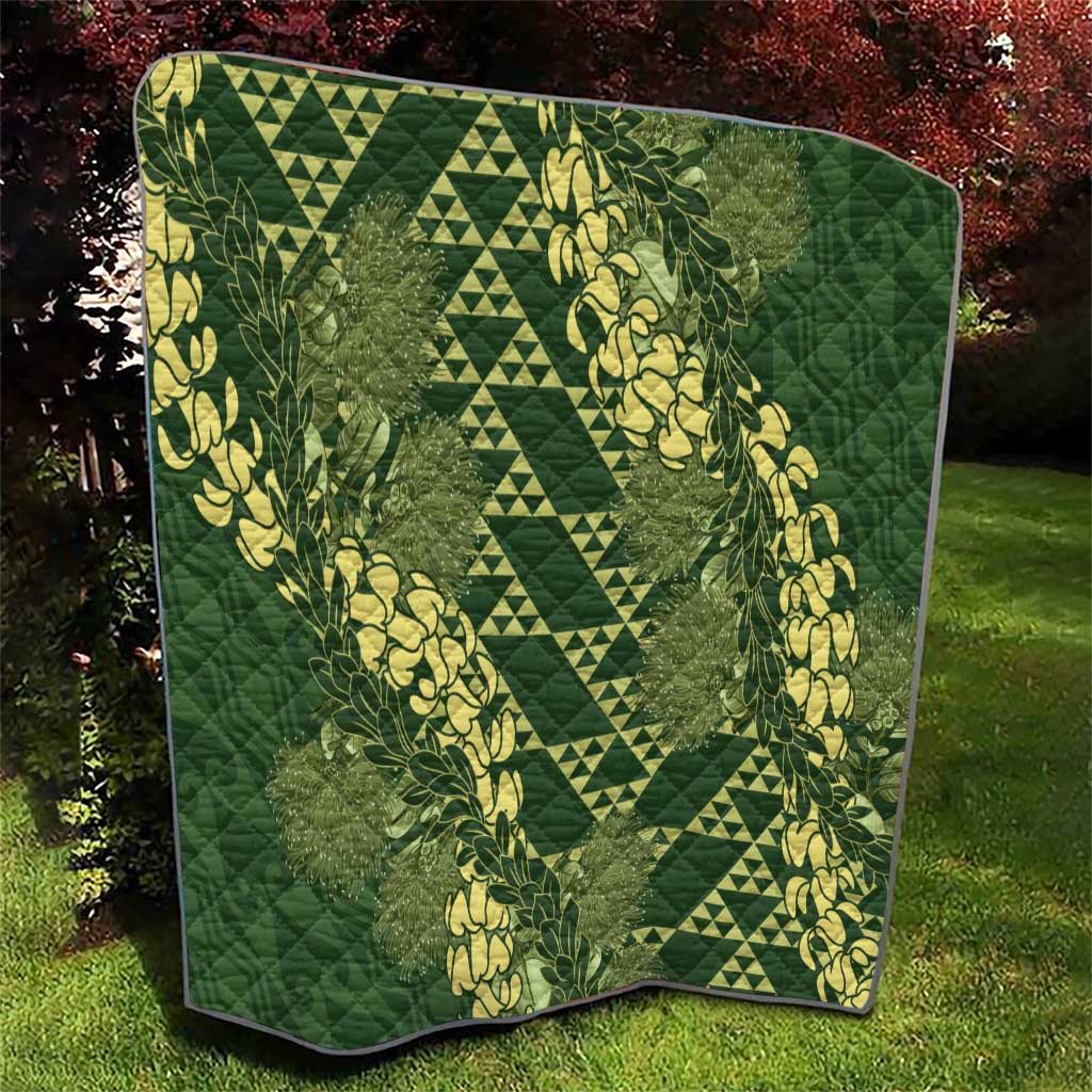 Green Aloha Hawaii Quilt Hawaiian Kakau Ohia Lehua Lei - Polynesian Pride