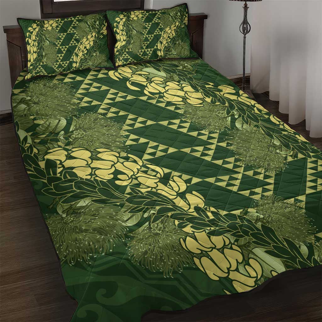 Green Aloha Hawaii Quilt Bed Set Hawaiian Kakau Ohia Lehua Lei - Polynesian Pride