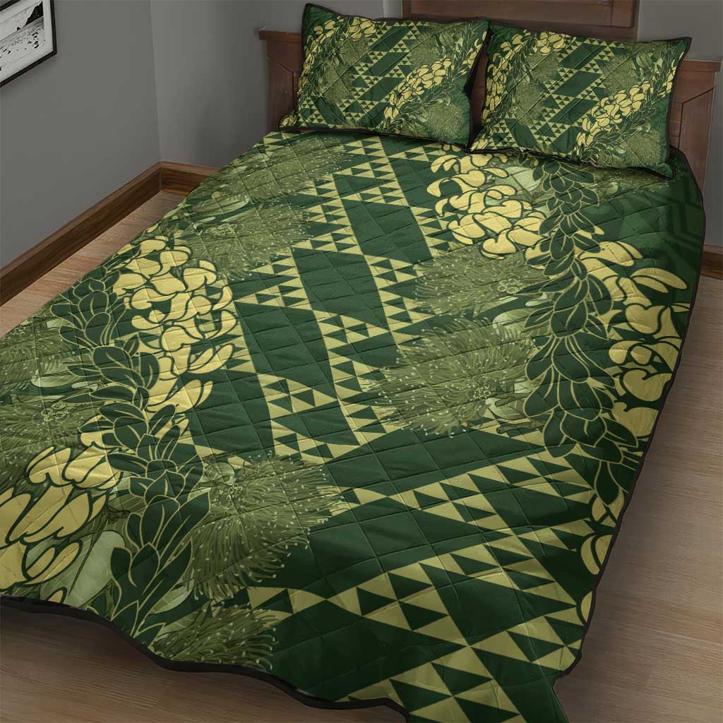 Green Aloha Hawaii Quilt Bed Set Hawaiian Kakau Ohia Lehua Lei - Polynesian Pride
