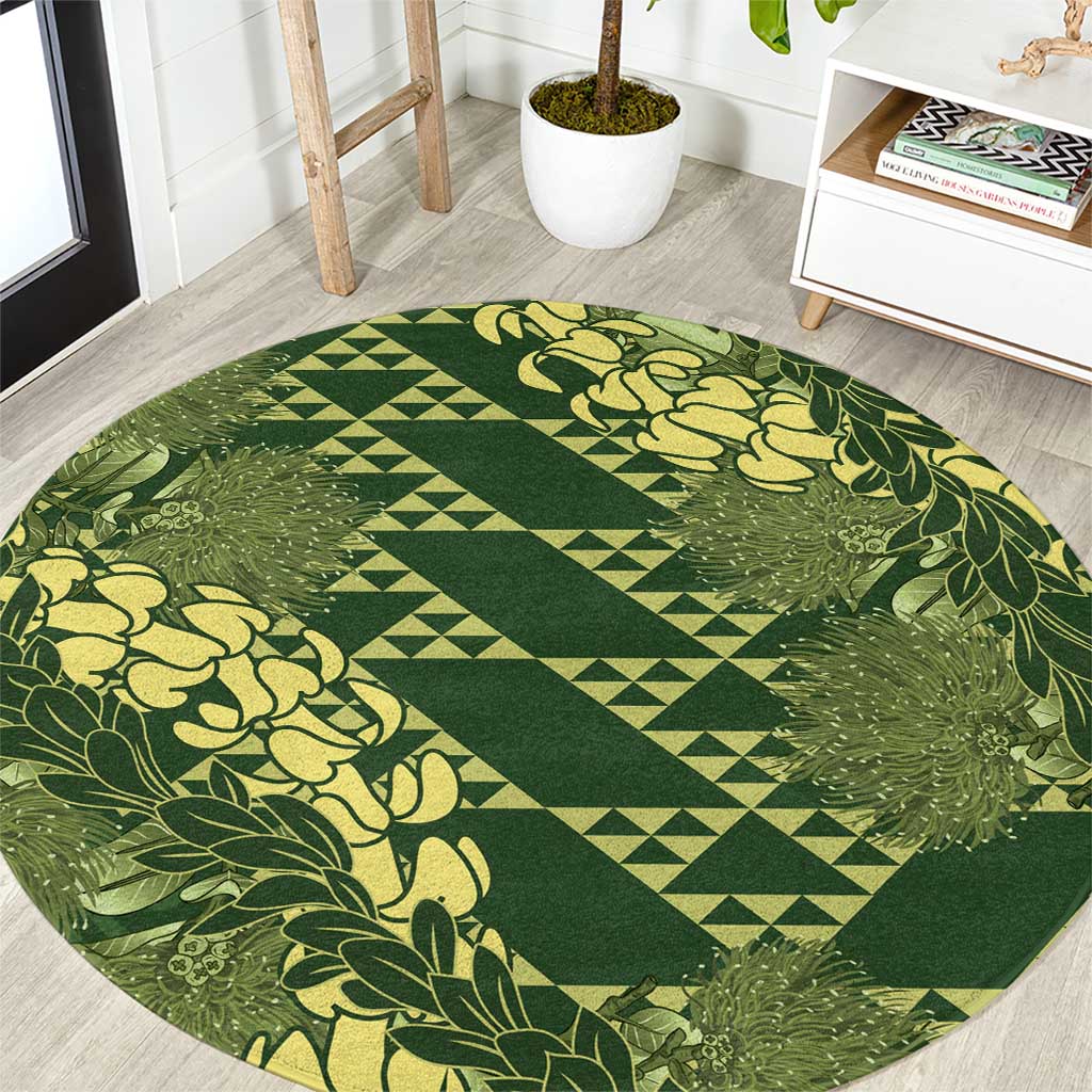 Green Aloha Hawaii Round Carpet Hawaiian Kakau Ohia Lehua Lei - Polynesian Pride