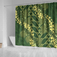 Green Aloha Hawaii Shower Curtain Hawaiian Kakau Ohia Lehua Lei - Polynesian Pride
