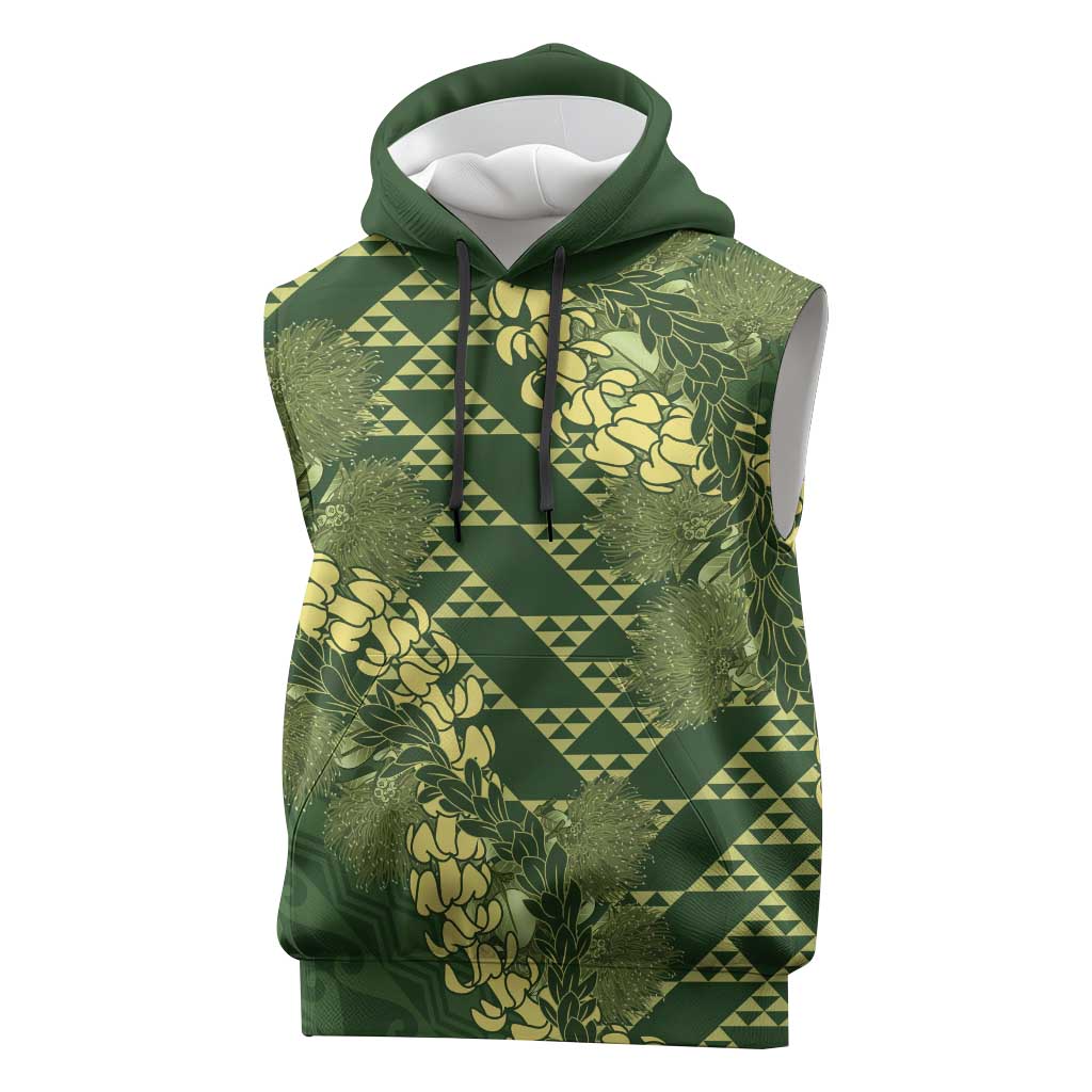 Green Aloha Hawaii Sleeveless Hoodie Hawaiian Kakau Ohia Lehua Lei - Polynesian Pride