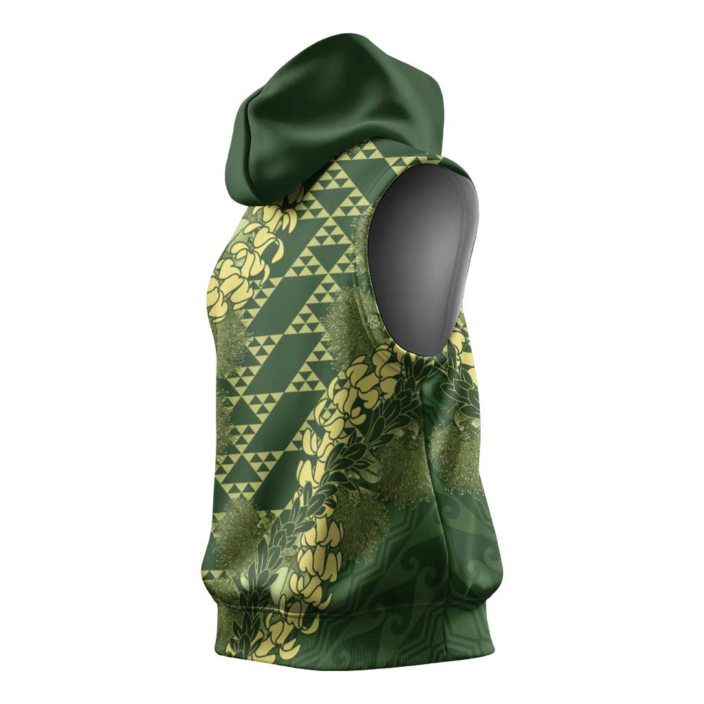 Green Aloha Hawaii Sleeveless Hoodie Hawaiian Kakau Ohia Lehua Lei - Polynesian Pride
