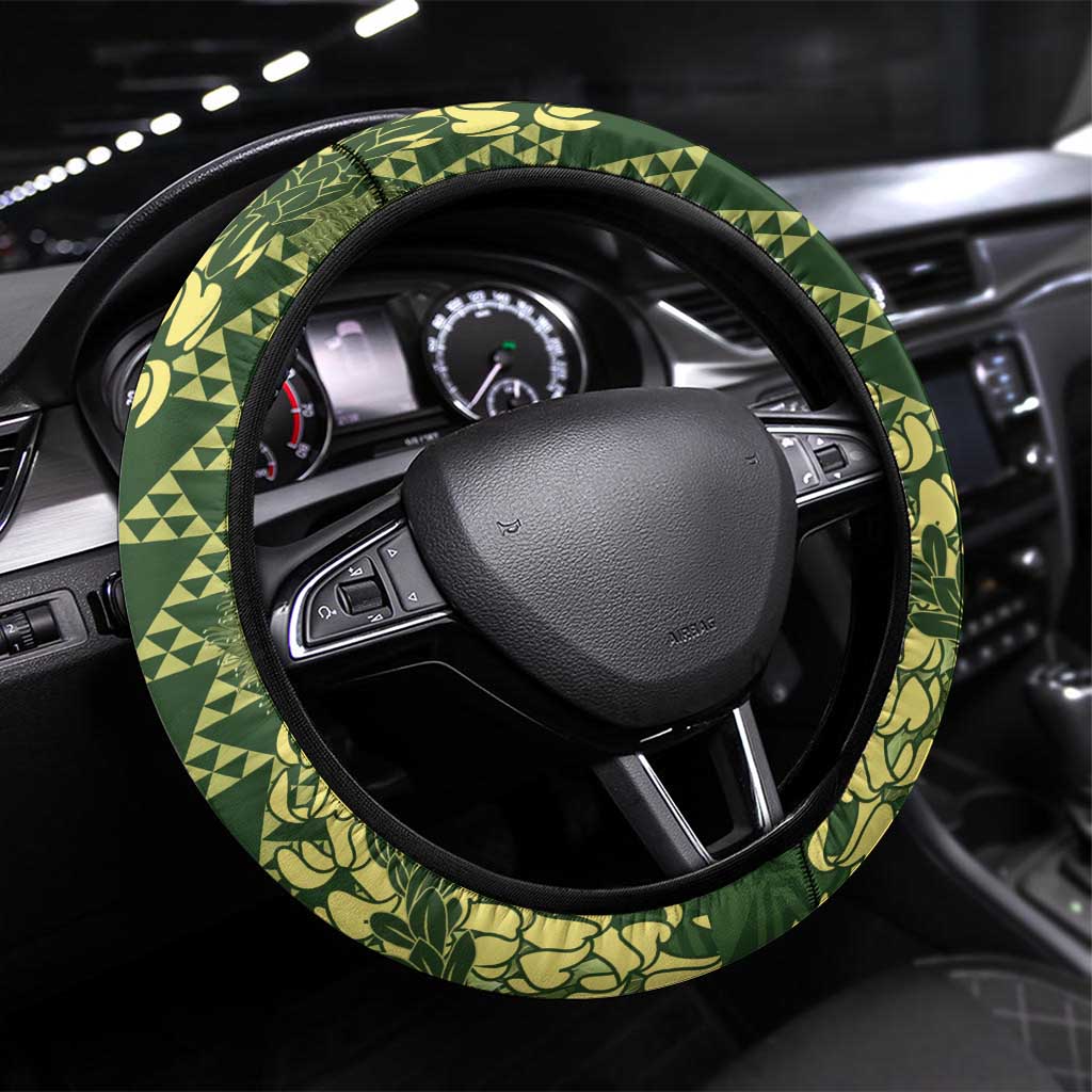Green Aloha Hawaii Steering Wheel Cover Hawaiian Kakau Ohia Lehua Lei - Polynesian Pride