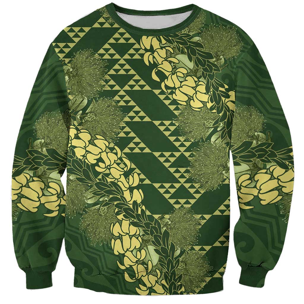 Green Aloha Hawaii Sweatshirt Hawaiian Kakau Ohia Lehua Lei - Polynesian Pride