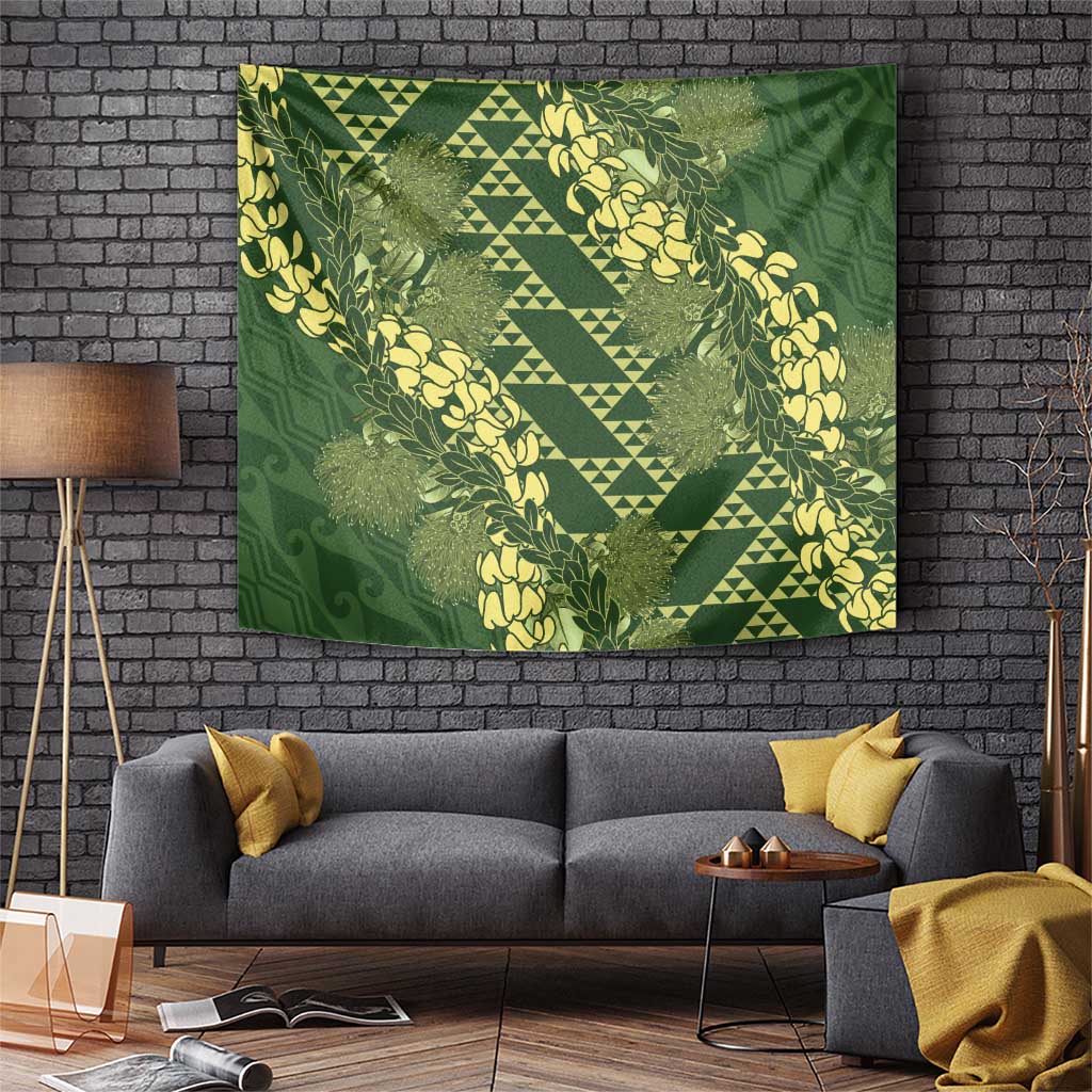 Green Aloha Hawaii Tapestry Hawaiian Kakau Ohia Lehua Lei - Polynesian Pride