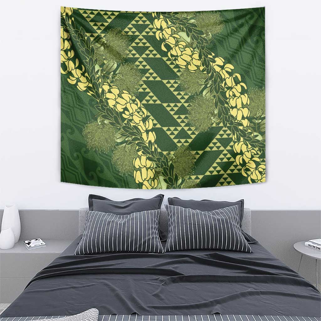 Green Aloha Hawaii Tapestry Hawaiian Kakau Ohia Lehua Lei - Polynesian Pride