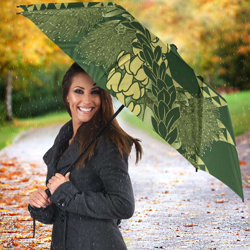 Green Aloha Hawaii Umbrella Hawaiian Kakau Ohia Lehua Lei - Polynesian Pride