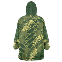 Green Aloha Hawaii Wearable Blanket Hoodie Hawaiian Kakau Ohia Lehua Lei - Polynesian Pride