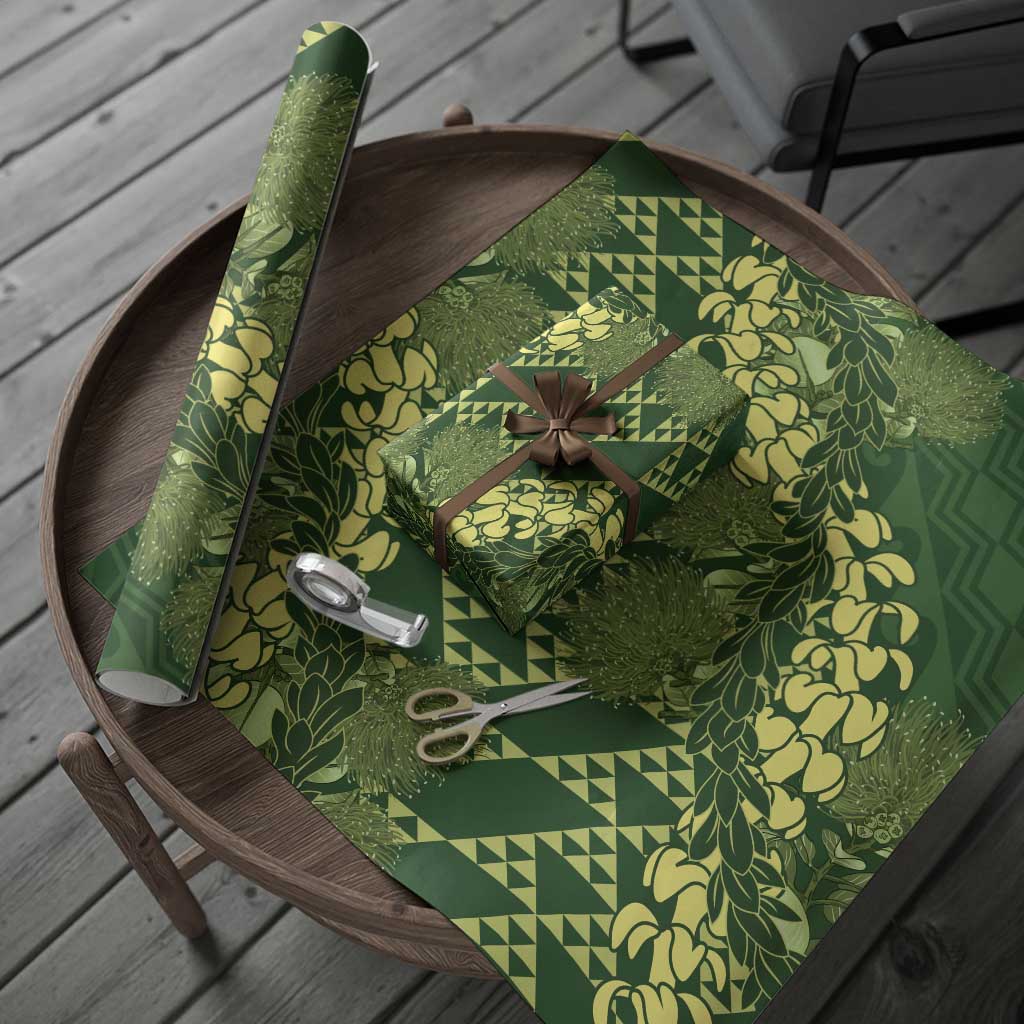 Green Aloha Hawaii Wrapping Paper Hawaiian Kakau Ohia Lehua Lei - Polynesian Pride