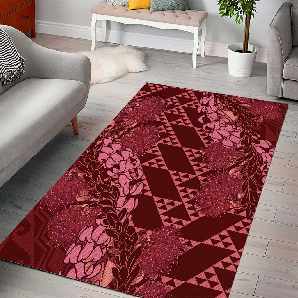 Maroon Aloha Hawaii Area Rug Hawaiian Kakau Ohia Lehua Lei - Polynesian Pride