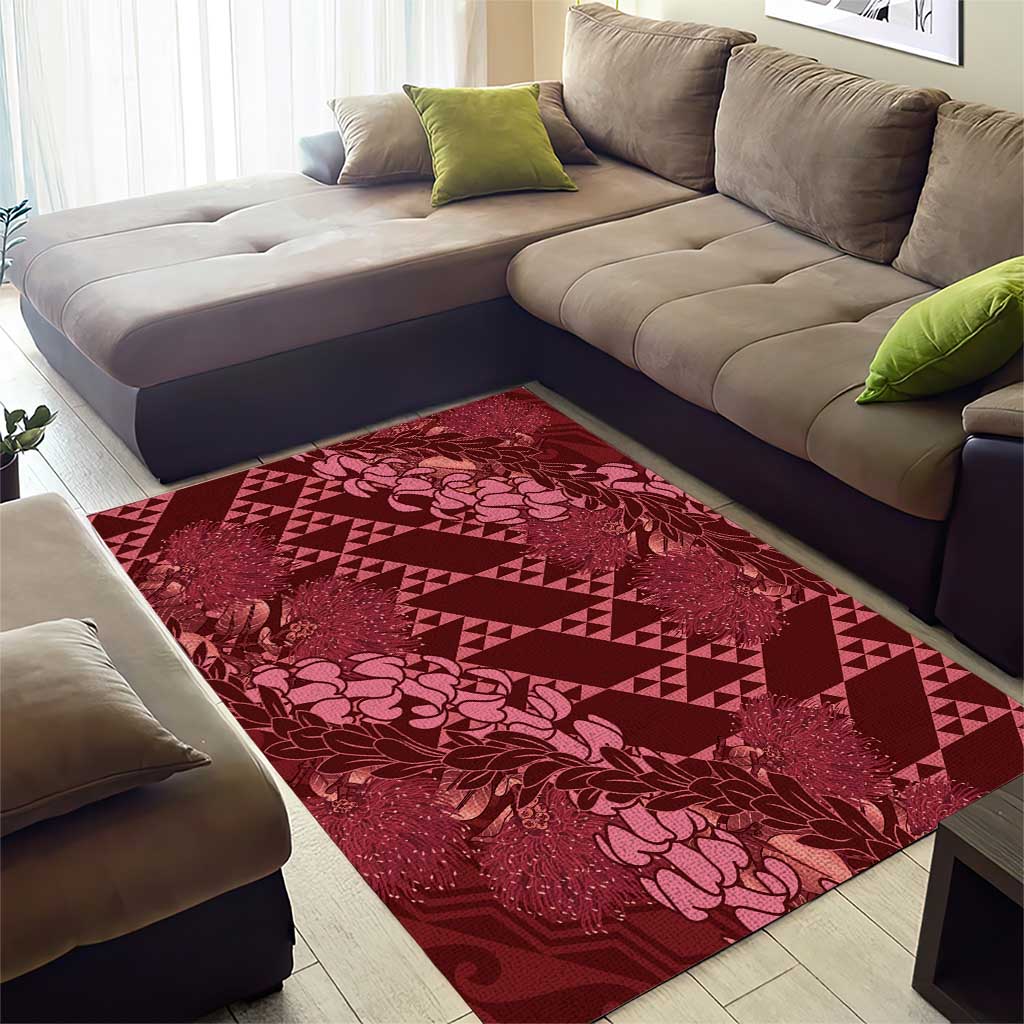 Maroon Aloha Hawaii Area Rug Hawaiian Kakau Ohia Lehua Lei - Polynesian Pride