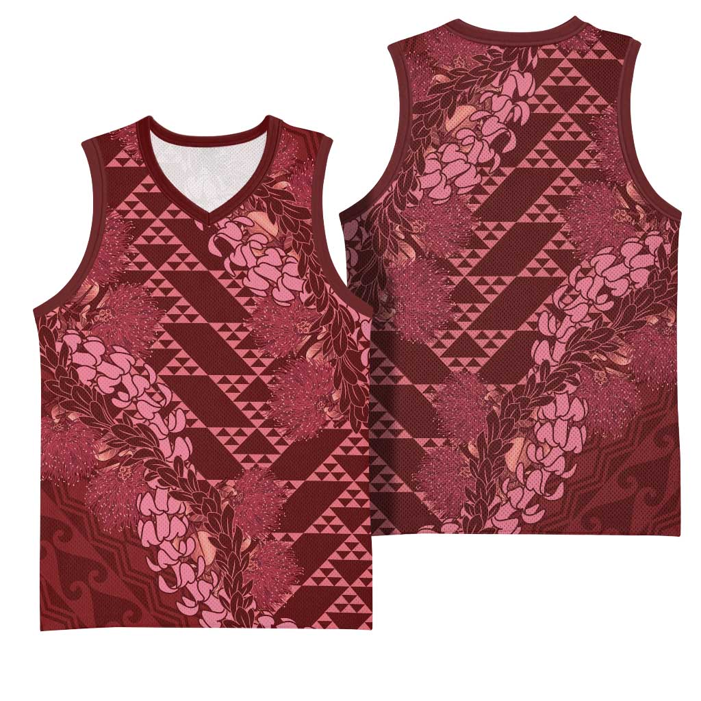 Maroon Aloha Hawaii Basketball Jersey Hawaiian Kakau Ohia Lehua Lei - Polynesian Pride