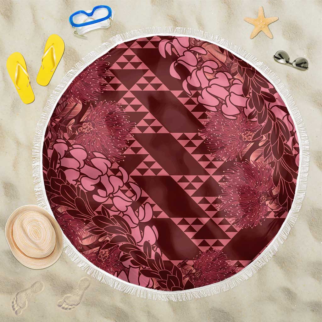 Maroon Aloha Hawaii Beach Blanket Hawaiian Kakau Ohia Lehua Lei - Polynesian Pride