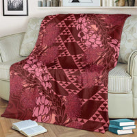 Maroon Aloha Hawaii Blanket Hawaiian Kakau Ohia Lehua Lei - Polynesian Pride