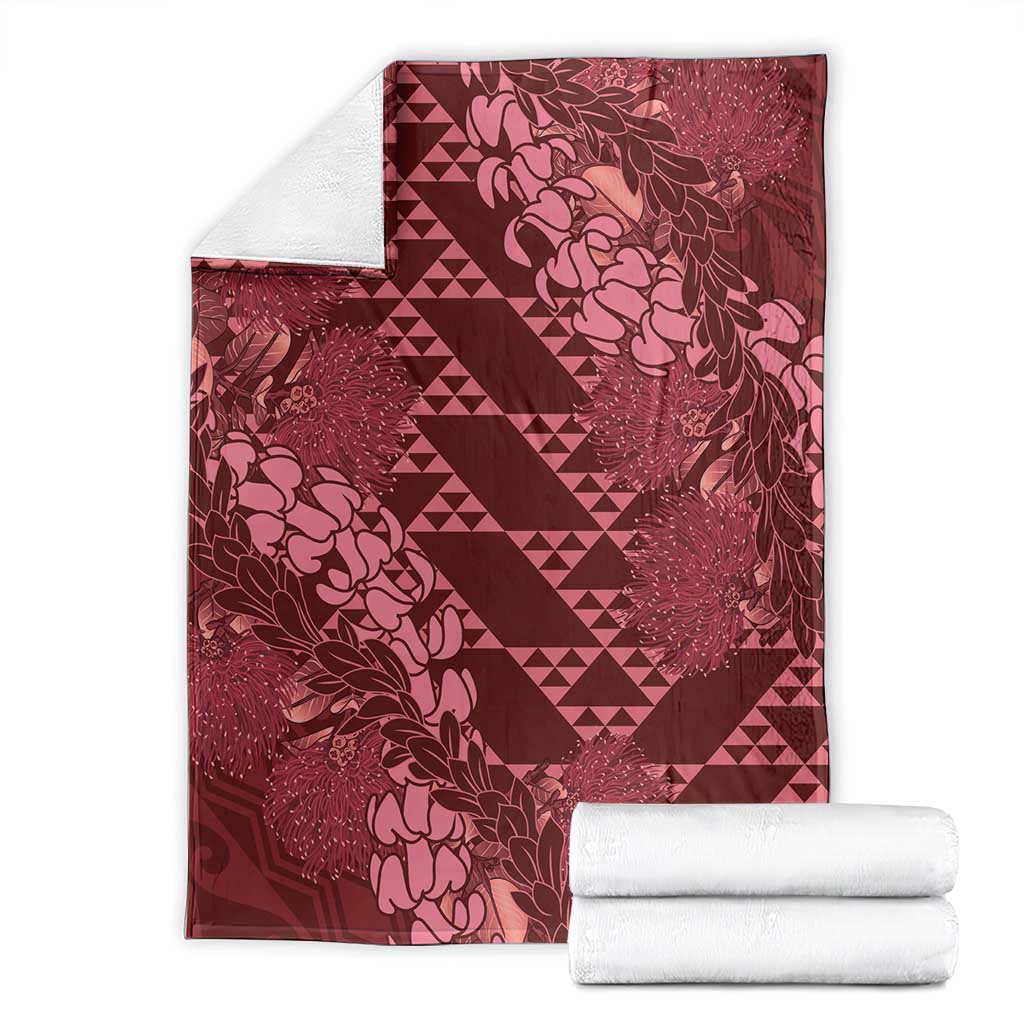 Maroon Aloha Hawaii Blanket Hawaiian Kakau Ohia Lehua Lei - Polynesian Pride