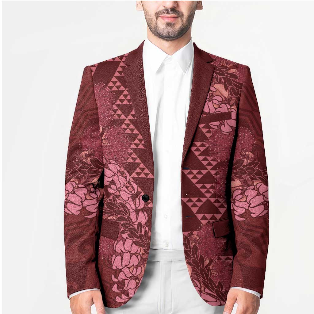 Maroon Aloha Hawaii Blazer Hawaiian Kakau Ohia Lehua Lei - Polynesian Pride