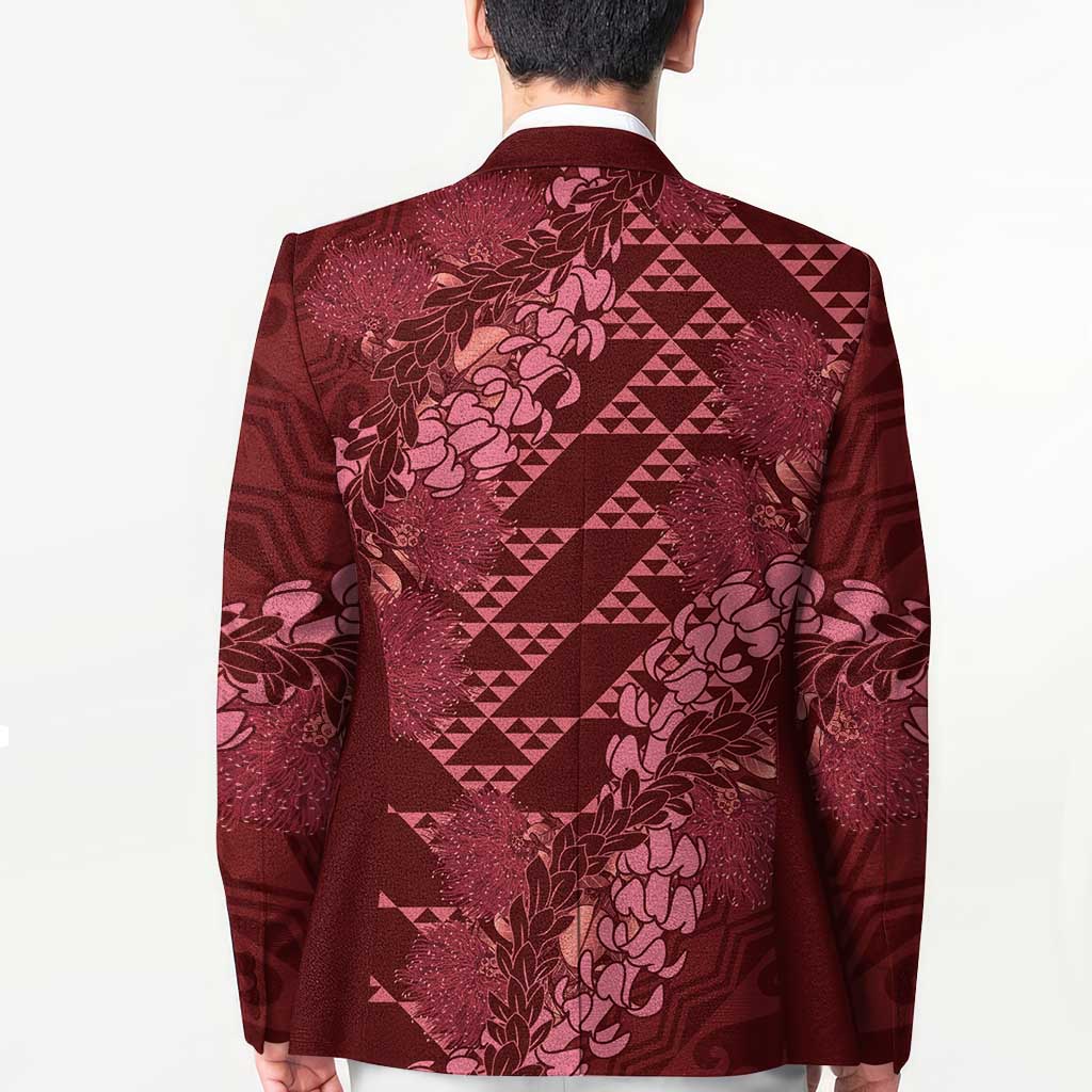 Maroon Aloha Hawaii Blazer Hawaiian Kakau Ohia Lehua Lei - Polynesian Pride