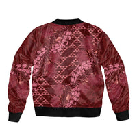 Maroon Aloha Hawaii Bomber Jacket Hawaiian Kakau Ohia Lehua Lei - Polynesian Pride
