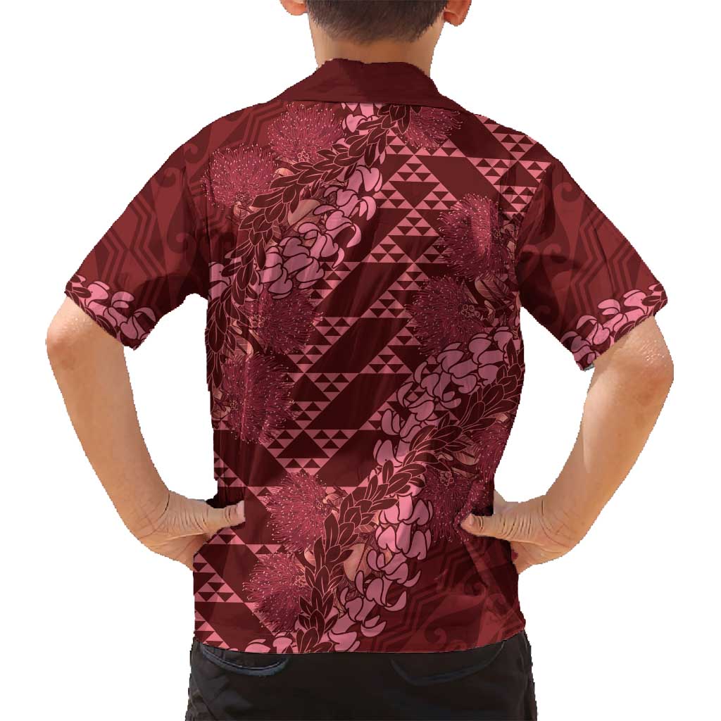 Maroon Aloha Hawaii Family Matching Long Sleeve Bodycon Dress and Hawaiian Shirt Hawaiian Kakau Ohia Lehua Lei - Polynesian Pride