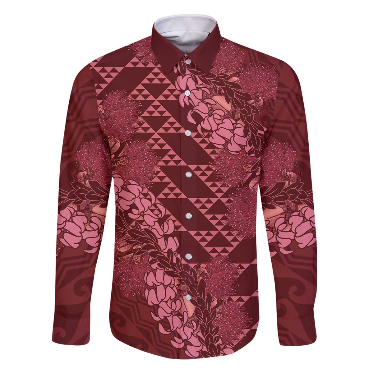 Maroon Aloha Hawaii Family Matching Off The Shoulder Long Sleeve Dress and Hawaiian Shirt Hawaiian Kakau Ohia Lehua Lei - Polynesian Pride