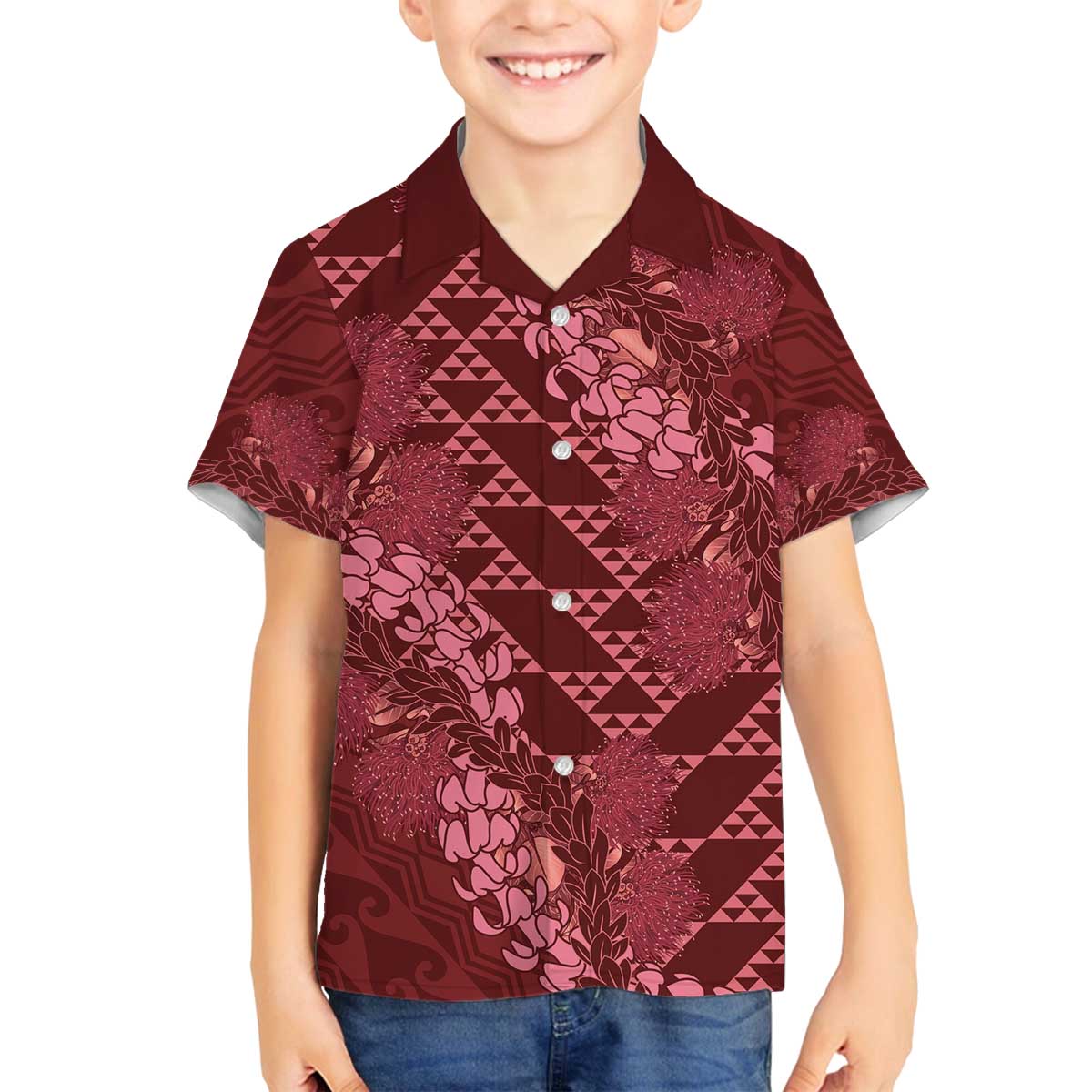 Maroon Aloha Hawaii Family Matching Off The Shoulder Long Sleeve Dress and Hawaiian Shirt Hawaiian Kakau Ohia Lehua Lei - Polynesian Pride