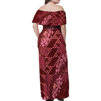 Maroon Aloha Hawaii Family Matching Off Shoulder Maxi Dress and Hawaiian Shirt Hawaiian Kakau Ohia Lehua Lei - Polynesian Pride
