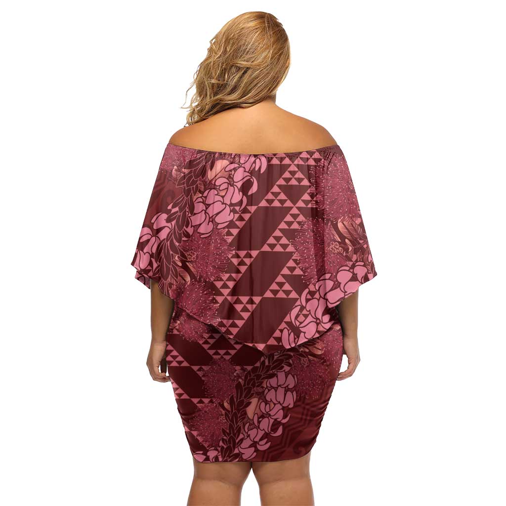 Maroon Aloha Hawaii Family Matching Off Shoulder Short Dress and Hawaiian Shirt Hawaiian Kakau Ohia Lehua Lei - Polynesian Pride