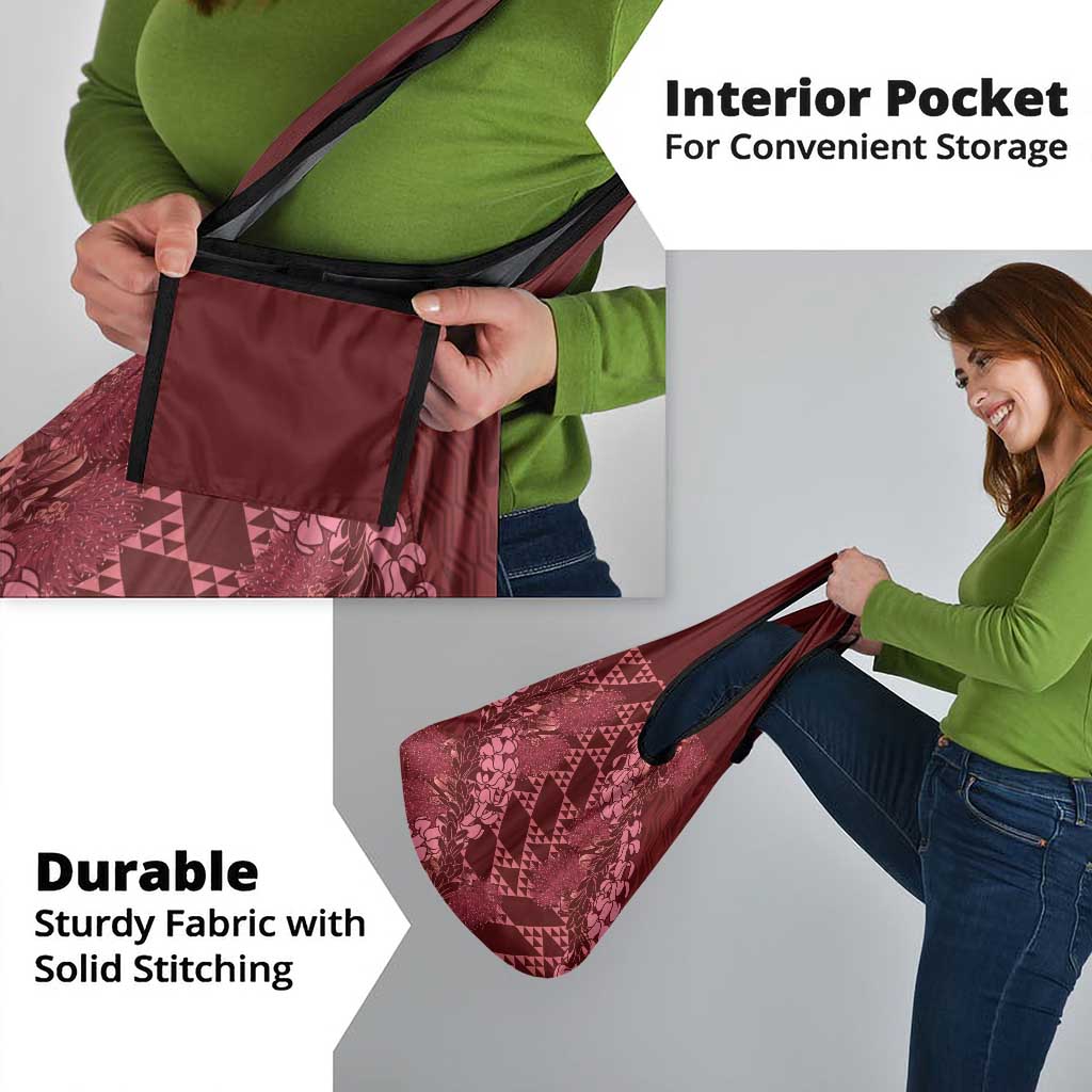 Maroon Aloha Hawaii Grocery Bag Hawaiian Kakau Ohia Lehua Lei - Polynesian Pride