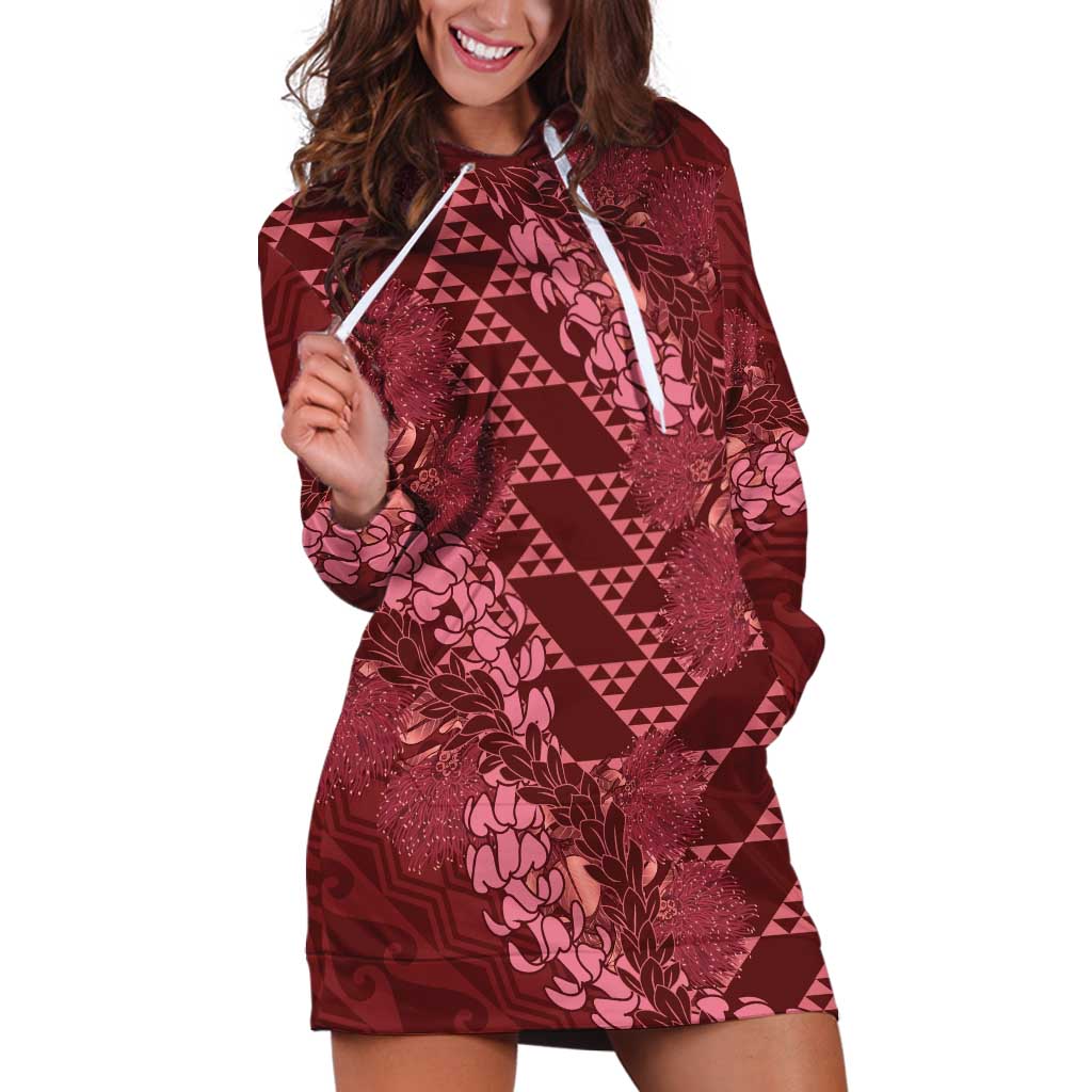 Maroon Aloha Hawaii Hoodie Dress Hawaiian Kakau Ohia Lehua Lei - Polynesian Pride