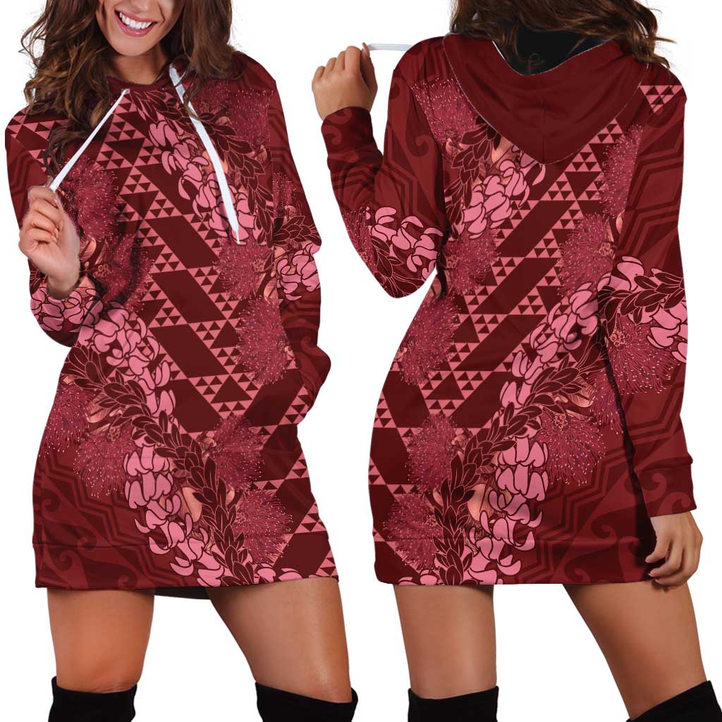 Maroon Aloha Hawaii Hoodie Dress Hawaiian Kakau Ohia Lehua Lei - Polynesian Pride