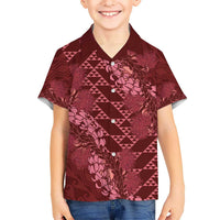 Maroon Aloha Hawaii Kid Hawaiian Shirt Hawaiian Kakau Ohia Lehua Lei - Polynesian Pride