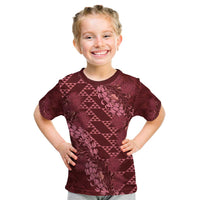 Maroon Aloha Hawaii Kid T Shirt Hawaiian Kakau Ohia Lehua Lei - Polynesian Pride