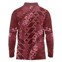 Maroon Aloha Hawaii Long Sleeve Polo Shirt Hawaiian Kakau Ohia Lehua Lei - Polynesian Pride