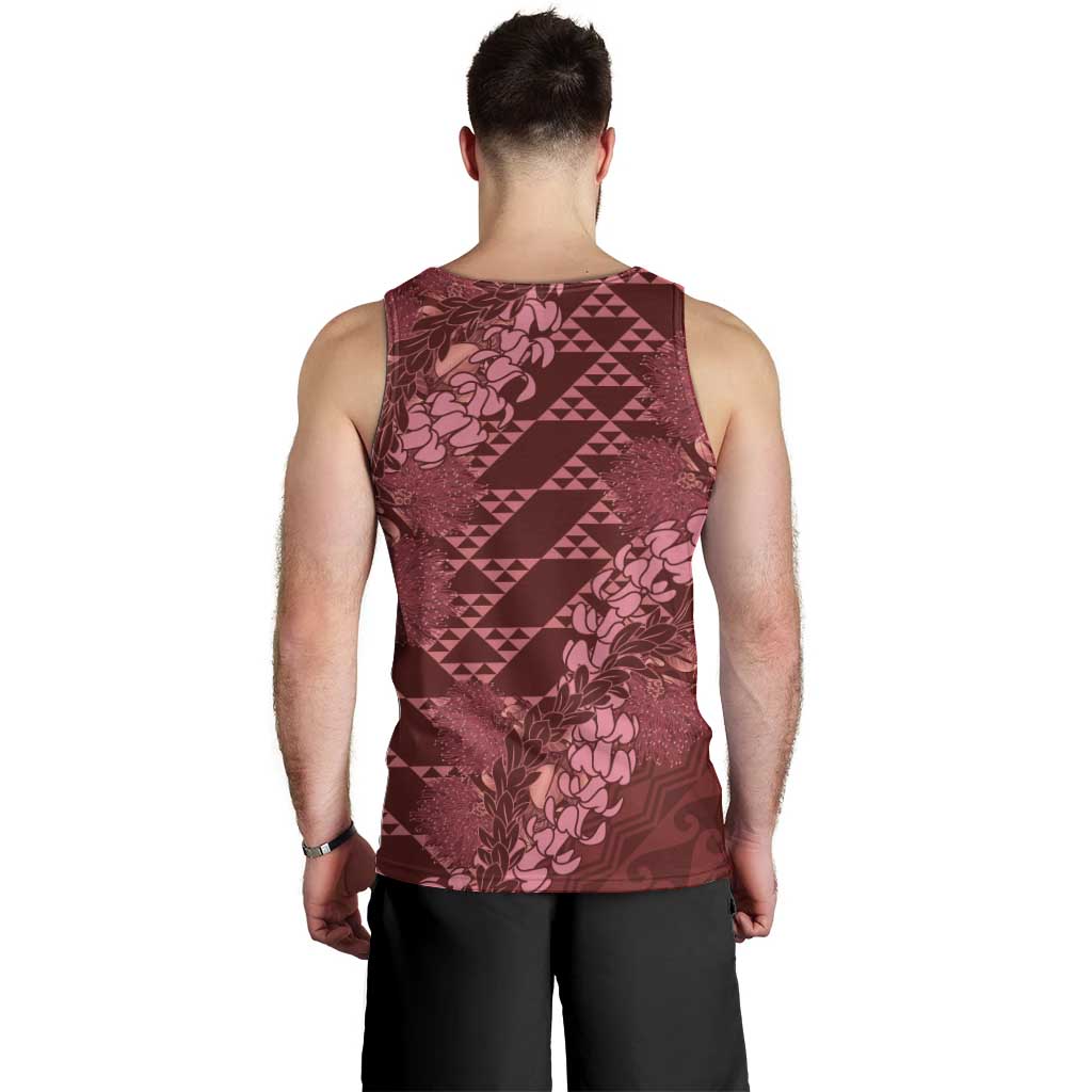 Maroon Aloha Hawaii Men Tank Top Hawaiian Kakau Ohia Lehua Lei - Polynesian Pride