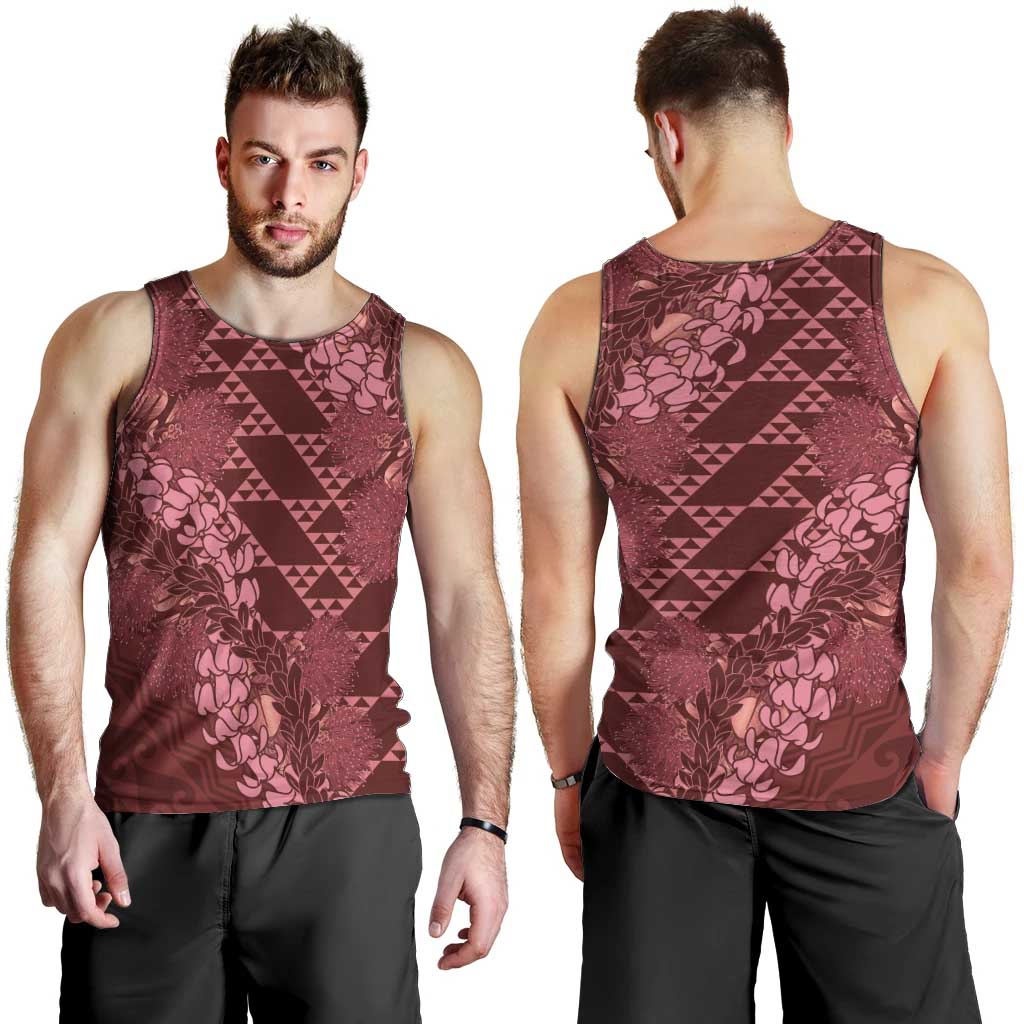 Maroon Aloha Hawaii Men Tank Top Hawaiian Kakau Ohia Lehua Lei - Polynesian Pride