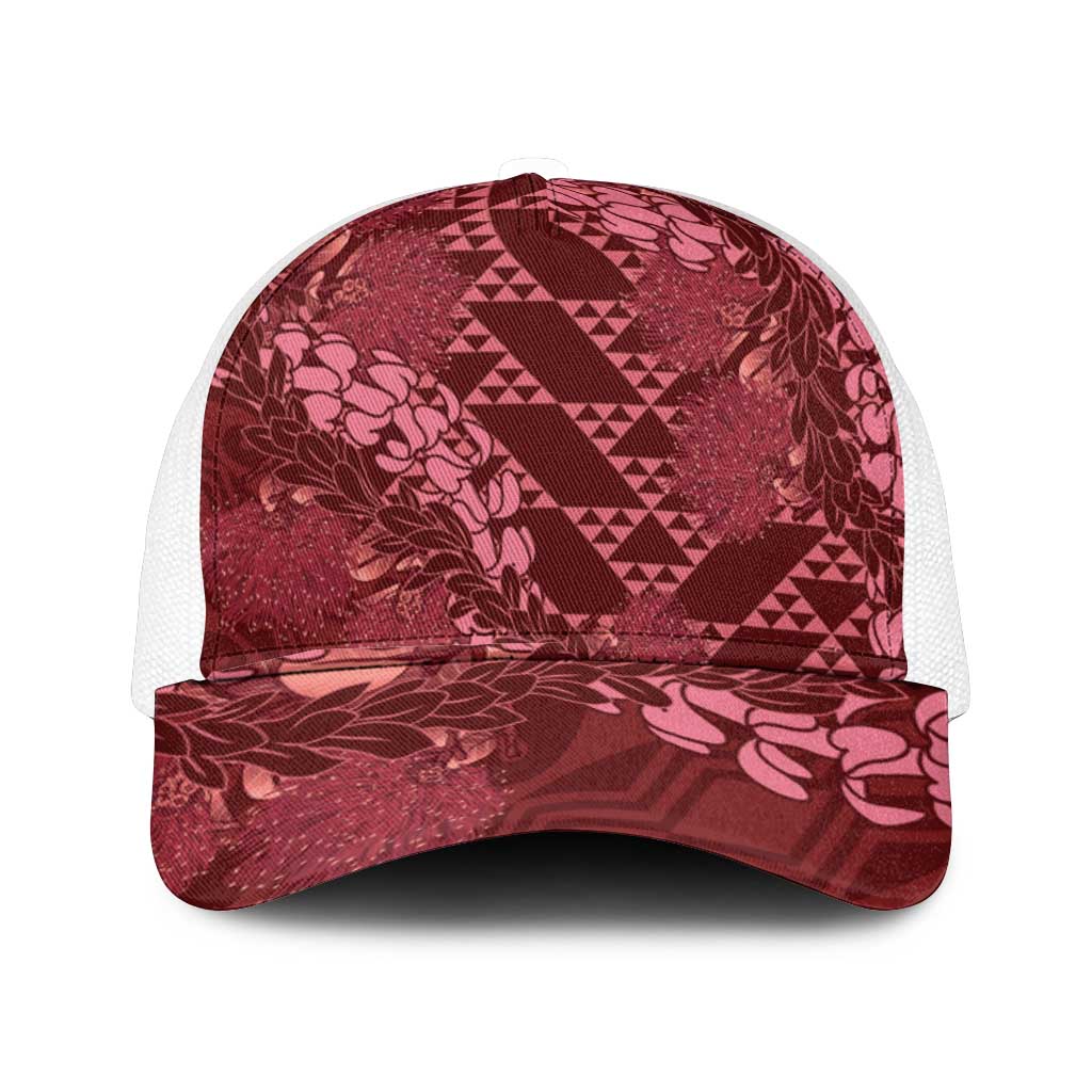 Maroon Aloha Hawaii Mesh Trucker Cap Hawaiian Kakau Ohia Lehua Lei - Polynesian Pride