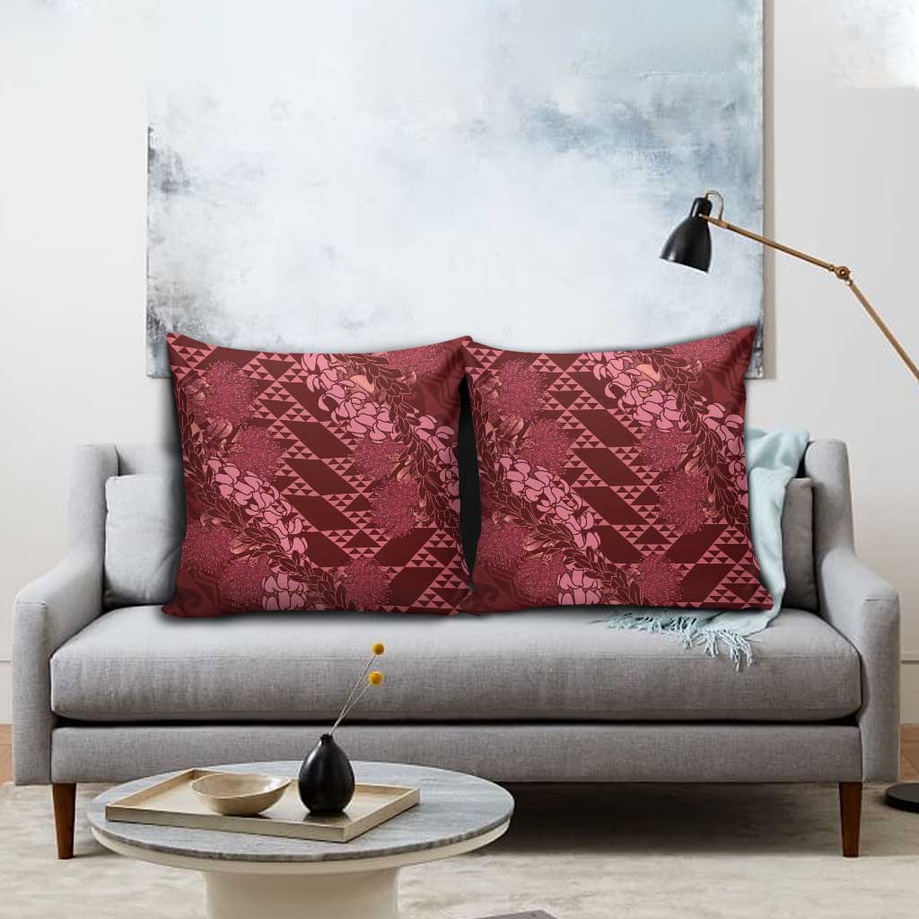 Maroon Aloha Hawaii Pillow Cover Hawaiian Kakau Ohia Lehua Lei - Polynesian Pride