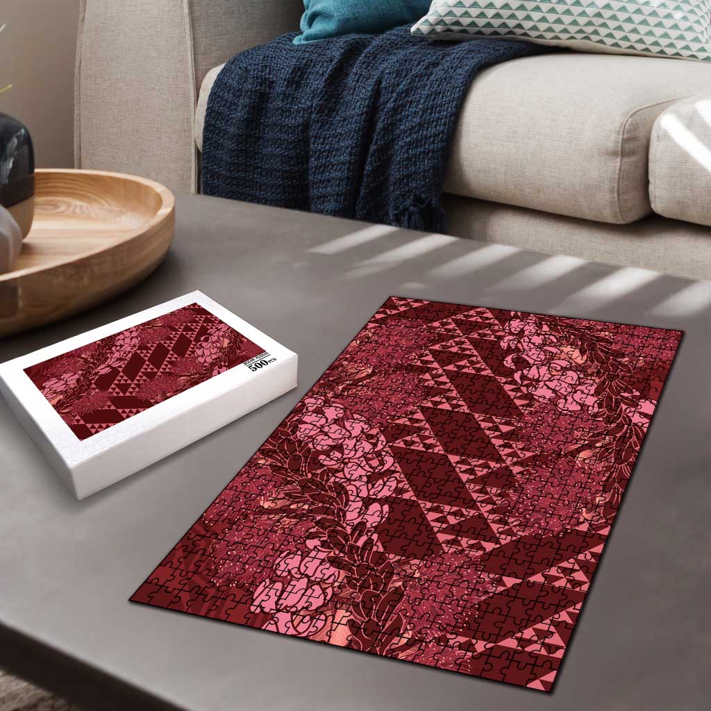 Maroon Aloha Hawaii Puzzle Hawaiian Kakau Ohia Lehua Lei - Polynesian Pride