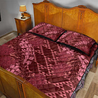 Maroon Aloha Hawaii Quilt Bed Set Hawaiian Kakau Ohia Lehua Lei - Polynesian Pride