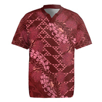 Maroon Aloha Hawaii Rugby Jersey Hawaiian Kakau Ohia Lehua Lei - Polynesian Pride