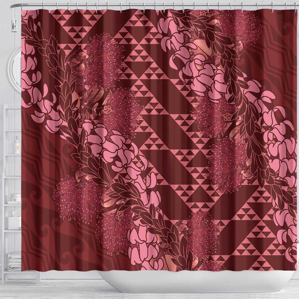 Maroon Aloha Hawaii Shower Curtain Hawaiian Kakau Ohia Lehua Lei - Polynesian Pride