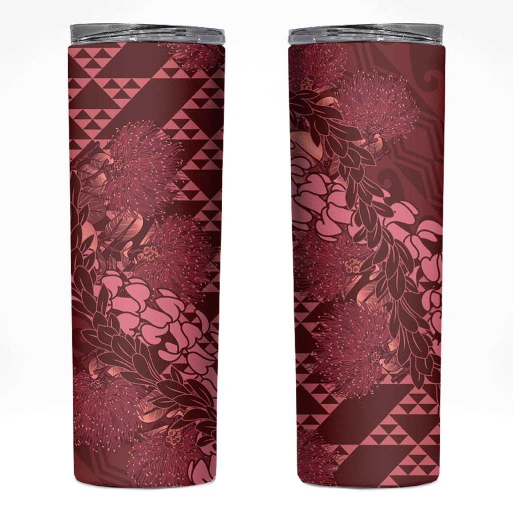 Maroon Aloha Hawaii Skinny Tumbler Hawaiian Kakau Ohia Lehua Lei - Polynesian Pride