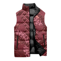 Maroon Aloha Hawaii Sleeveless Puffer Jacket Hawaiian Kakau Ohia Lehua Lei - Polynesian Pride