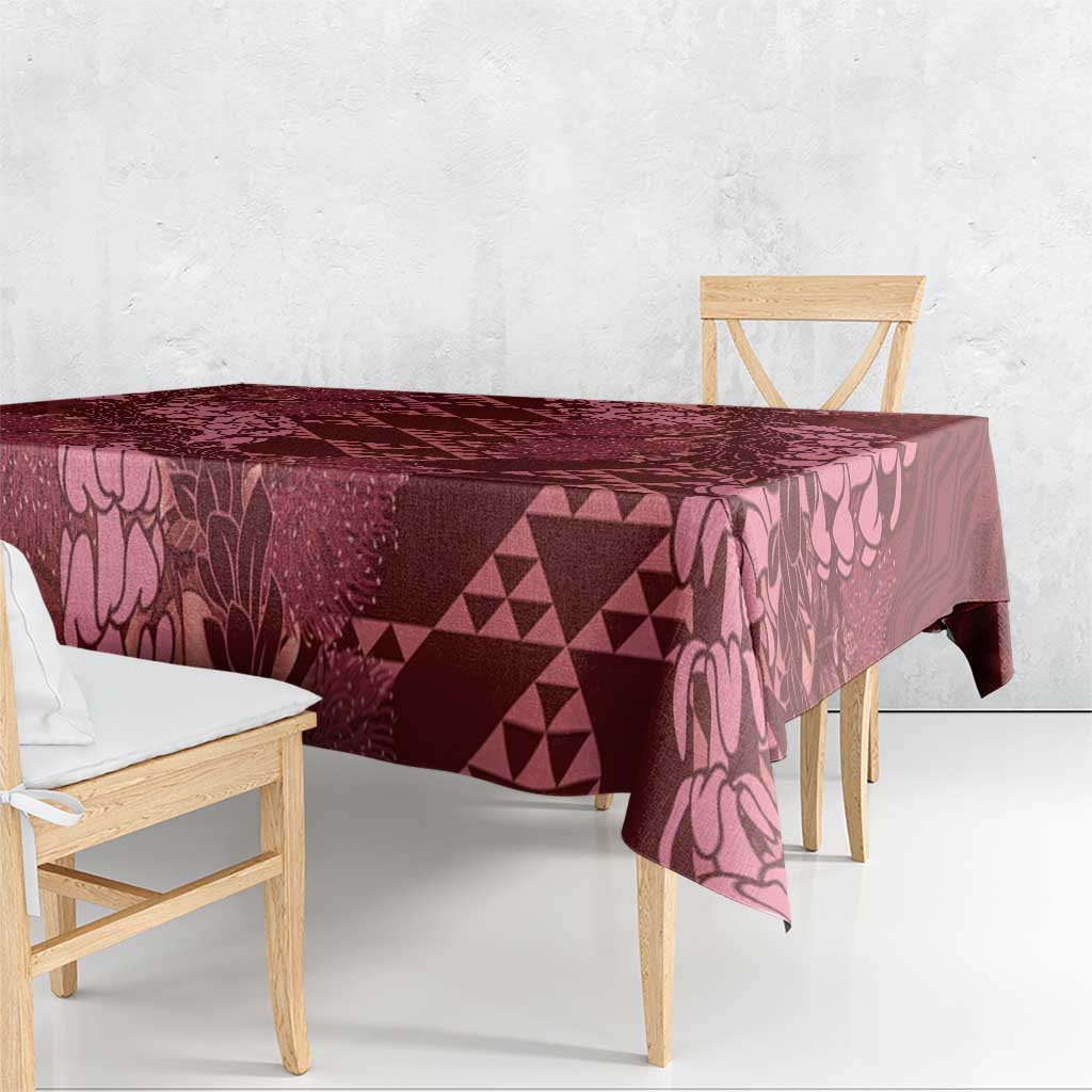 Maroon Aloha Hawaii Tablecloth Hawaiian Kakau Ohia Lehua Lei - Polynesian Pride