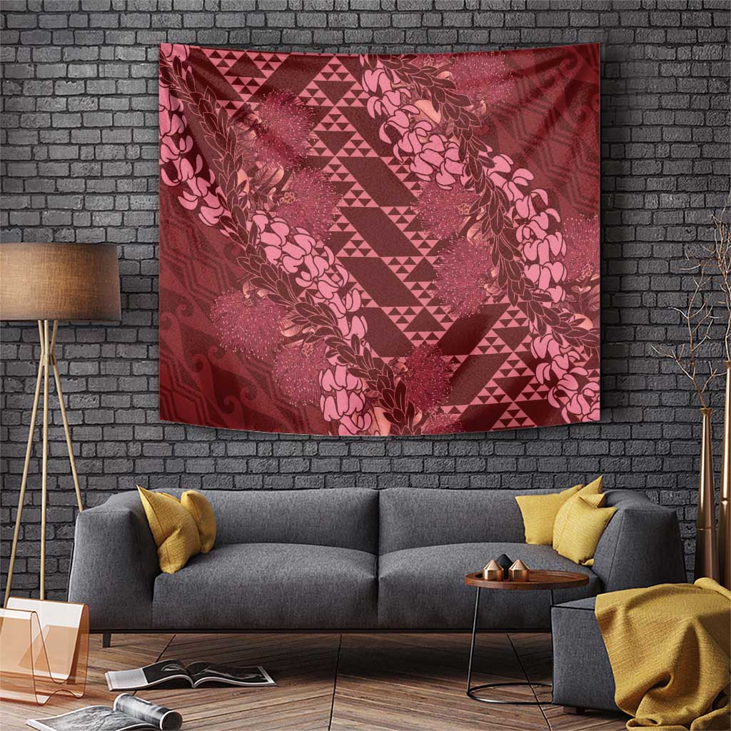 Maroon Aloha Hawaii Tapestry Hawaiian Kakau Ohia Lehua Lei - Polynesian Pride