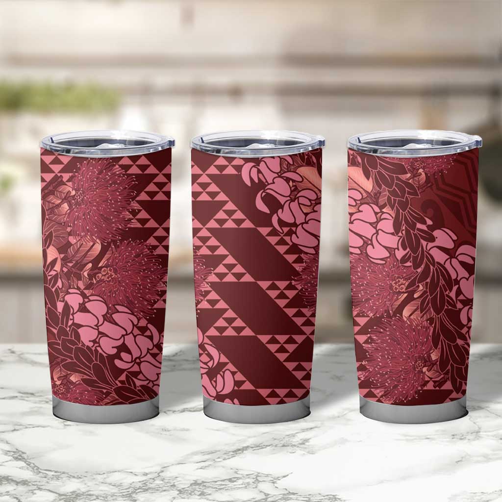 Maroon Aloha Hawaii Tumbler Cup Hawaiian Kakau Ohia Lehua Lei - Polynesian Pride