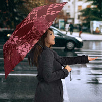 Maroon Aloha Hawaii Umbrella Hawaiian Kakau Ohia Lehua Lei - Polynesian Pride