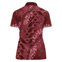 Maroon Aloha Hawaii Women Polo Shirt Hawaiian Kakau Ohia Lehua Lei - Polynesian Pride