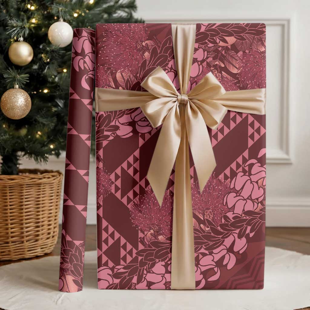 Maroon Aloha Hawaii Wrapping Paper Hawaiian Kakau Ohia Lehua Lei - Polynesian Pride